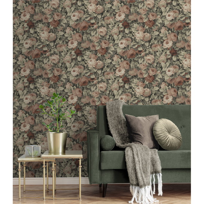 NextWall Peel &amp; Stick Rose Garden Dusty Mauve &amp; Ash Grey Wallpaper image 2 of 5