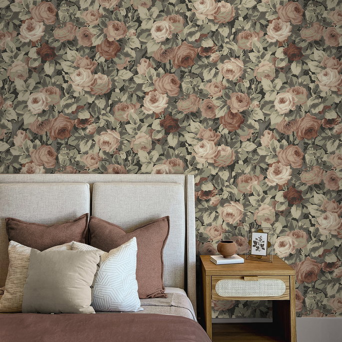 NextWall Peel &amp; Stick Rose Garden Dusty Mauve &amp; Ash Grey Wallpaper image 3 of 5
