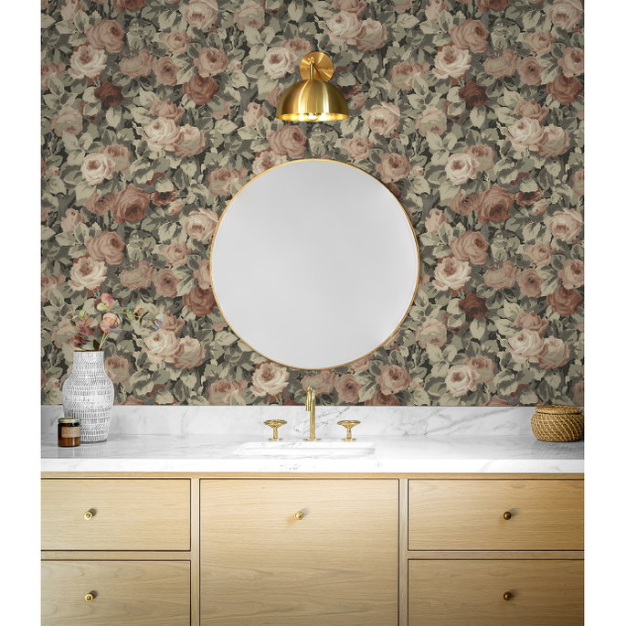 NextWall Peel &amp; Stick Rose Garden Dusty Mauve &amp; Ash Grey Wallpaper image 4 of 5