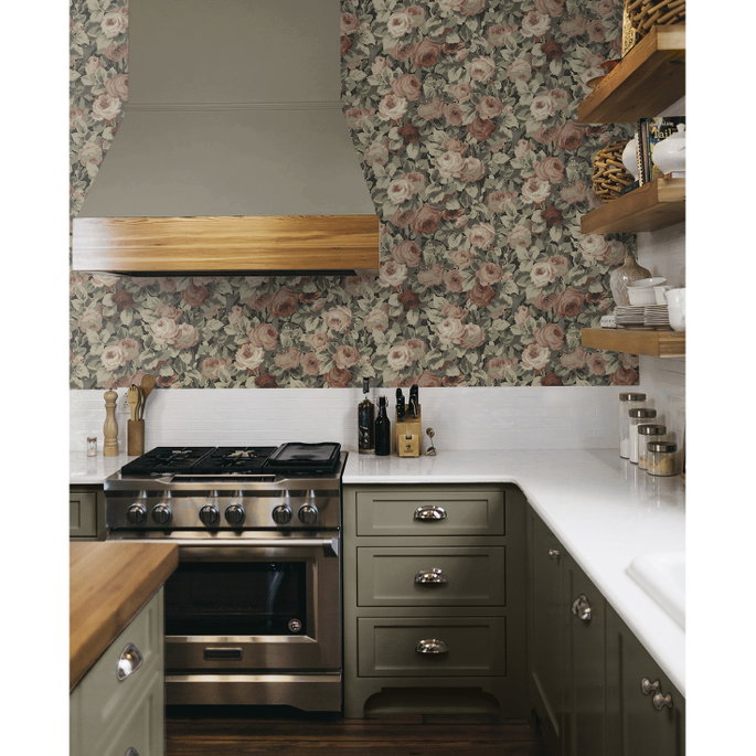 NextWall Peel &amp; Stick Rose Garden Dusty Mauve &amp; Ash Grey Wallpaper image 5 of 5