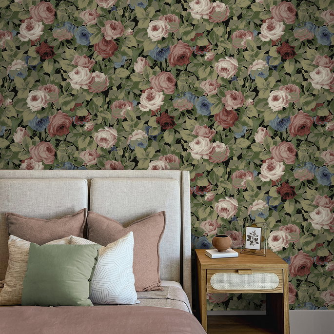 NextWall Peel &amp; Stick Rose Garden Olive &amp; Wine Wallpaper image 3 of 5
