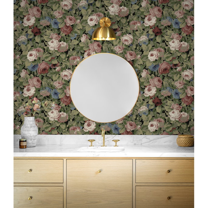 NextWall Peel &amp; Stick Rose Garden Olive &amp; Wine Wallpaper image 4 of 5