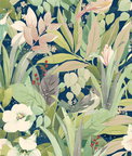 NextWall Peel & Stick Blossoming Birds Fern & Denim Blue Wallpaper