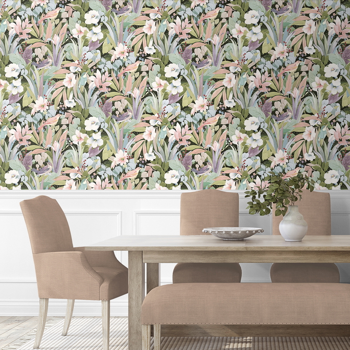 NextWall Peel &amp; Stick Blossoming Birds Forest &amp; Petal Pink Wallpaper image 4 of 5