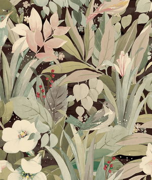 NextWall Peel & Stick Blossoming Birds Sage & Ash Brown Wallpaper