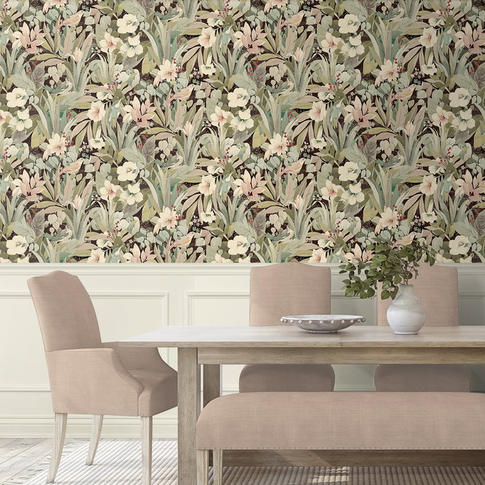 NextWall Peel &amp; Stick Blossoming Birds Sage &amp; Ash Brown Wallpaper image 4 of 5