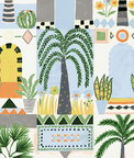 NextWall Peel & Stick Tropical Facade Sky Blue & Off-White Wallpaper