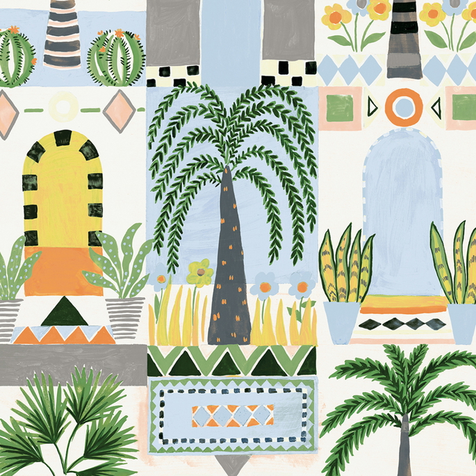 NextWall Peel &amp; Stick Tropical Facade Sky Blue &amp; Off-White Wallpaper image 1 of 5