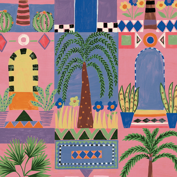 NextWall Peel &amp; Stick Tropical Facade Pink Wallpaper image 1 of 5