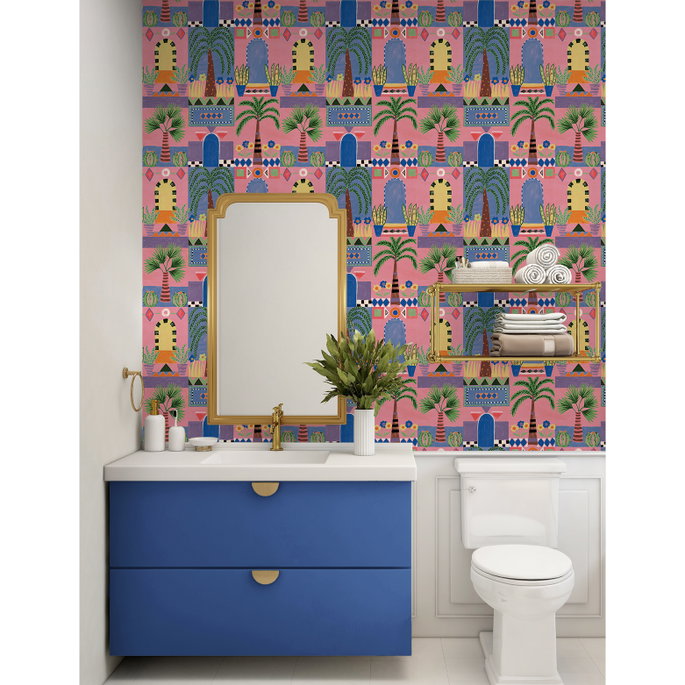 NextWall Peel &amp; Stick Tropical Facade Pink Wallpaper image 3 of 5