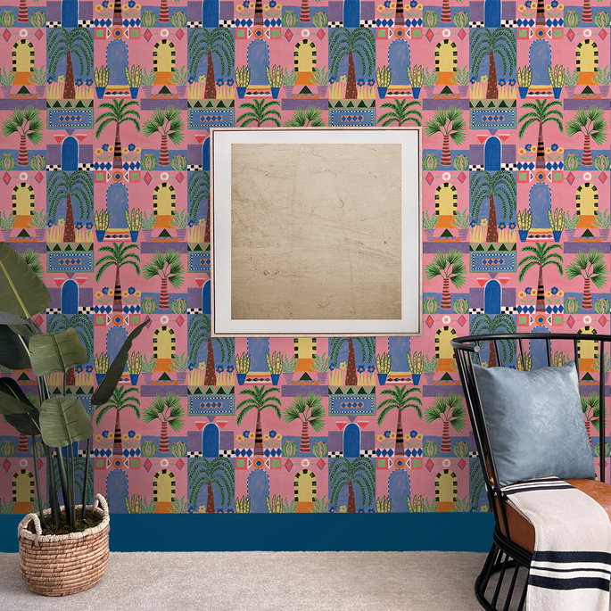 NextWall Peel &amp; Stick Tropical Facade Pink Wallpaper image 4 of 5
