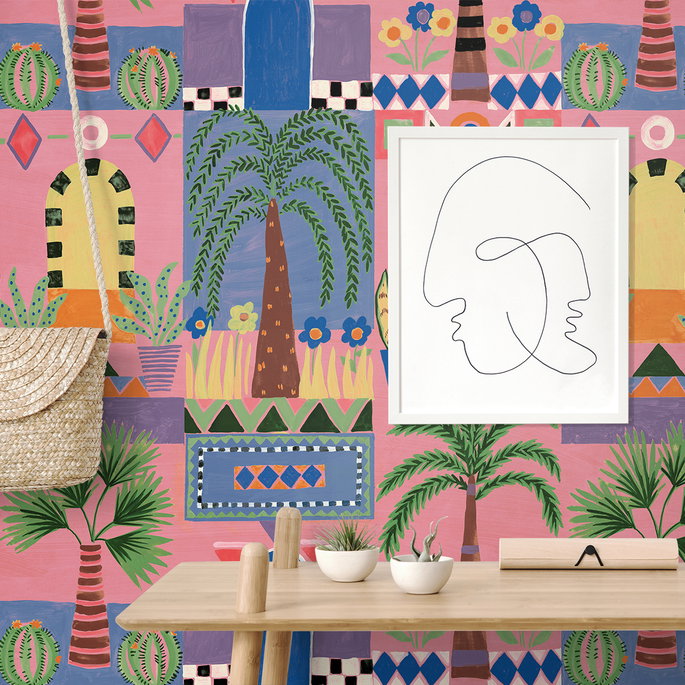NextWall Peel &amp; Stick Tropical Facade Pink Wallpaper image 5 of 5