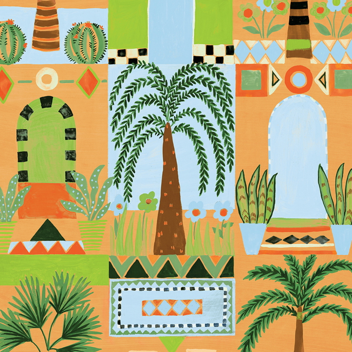 NextWall Peel &amp; Stick Tropical Facade Orange Wallpaper image 1 of 5
