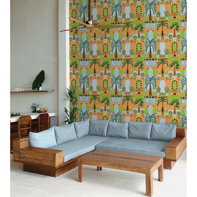 NextWall Peel &amp; Stick Tropical Facade Orange Wallpaper image 2 of 5