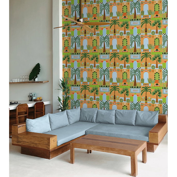 NextWall Peel &amp; Stick Tropical Facade Orange Wallpaper image 2 of 5