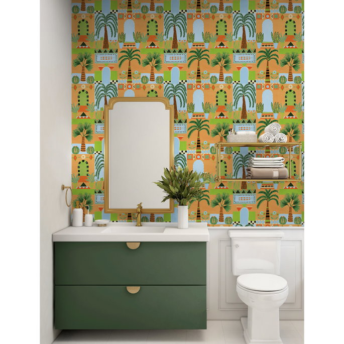 NextWall Peel &amp; Stick Tropical Facade Orange Wallpaper image 3 of 5