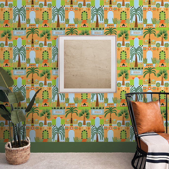NextWall Peel &amp; Stick Tropical Facade Orange Wallpaper image 4 of 5