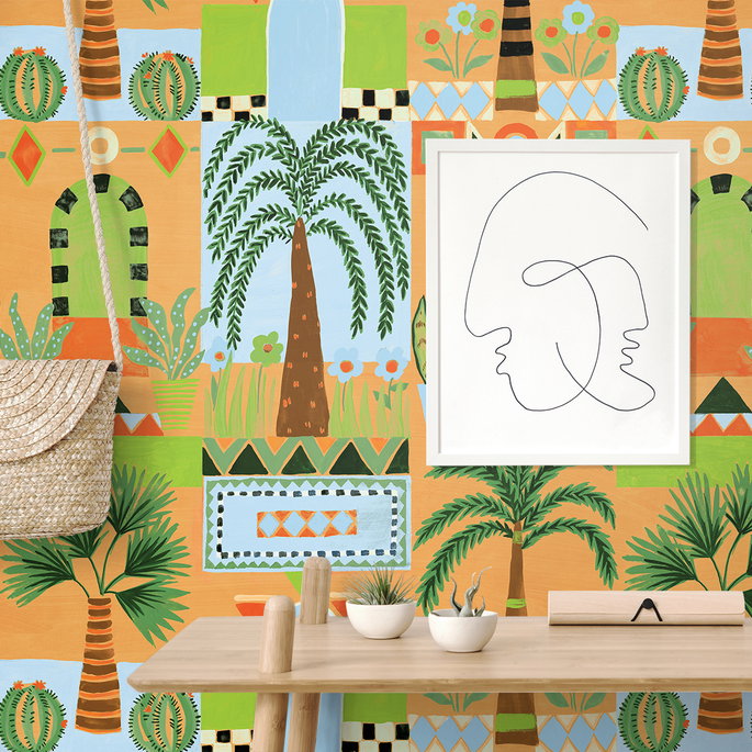 NextWall Peel &amp; Stick Tropical Facade Orange Wallpaper image 5 of 5