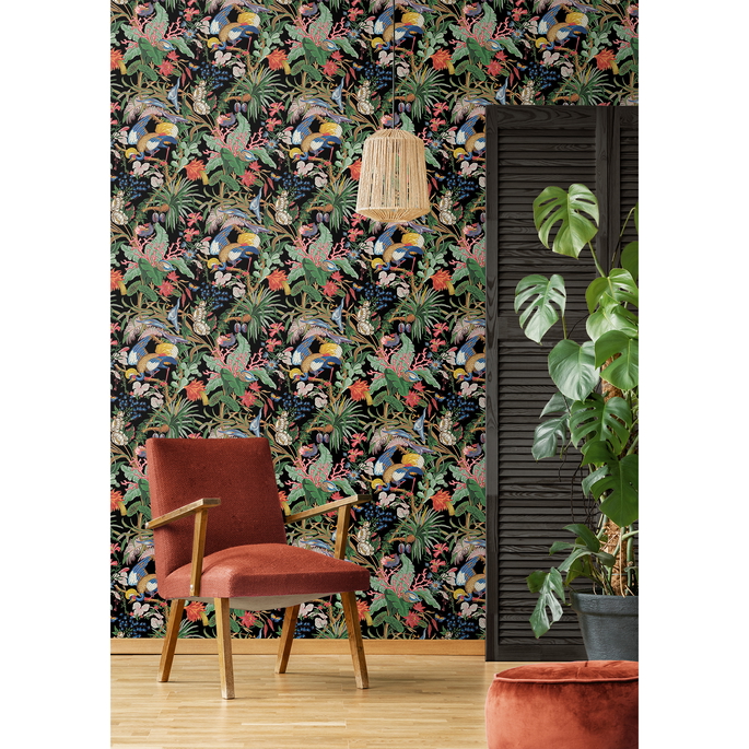 NextWall Peel &amp; Stick Tropical Canopy Ebony Wallpaper image 2 of 5