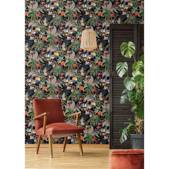 NextWall Peel &amp; Stick Tropical Canopy Ebony Wallpaper image 2 of 5