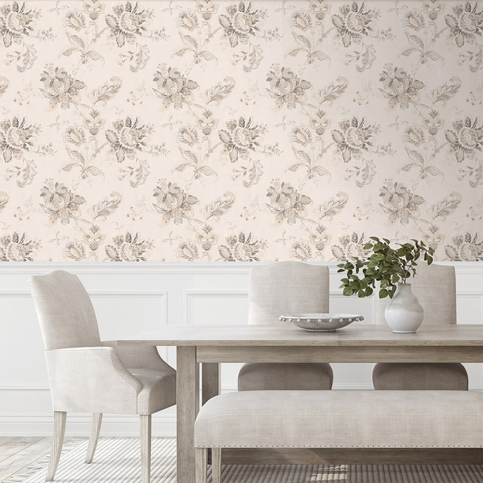 NextWall Peel &amp; Stick Anelda Jacobean Linen &amp; Latte Wallpaper image 2 of 6