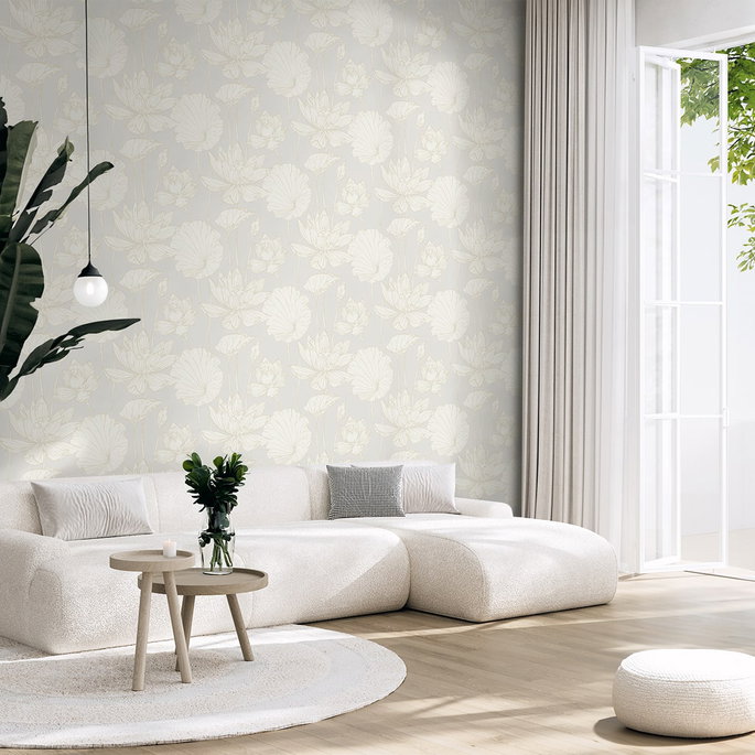 NextWall Peel &amp; Stick Lotus Garden Floral Pearl Wallpaper image 2 of 6