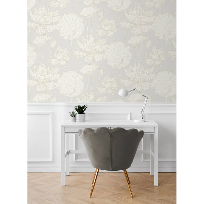 NextWall Peel &amp; Stick Lotus Garden Floral Pearl Wallpaper image 3 of 6