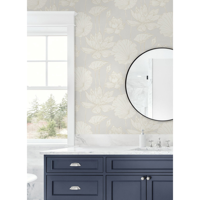 NextWall Peel &amp; Stick Lotus Garden Floral Pearl Wallpaper image 4 of 6