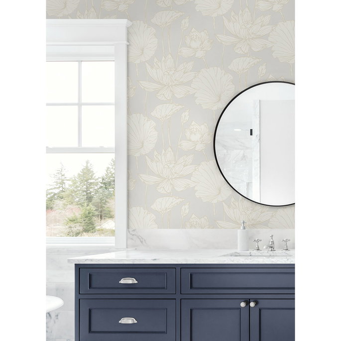 NextWall Peel &amp; Stick Lotus Garden Floral Pearl Wallpaper image 4 of 6