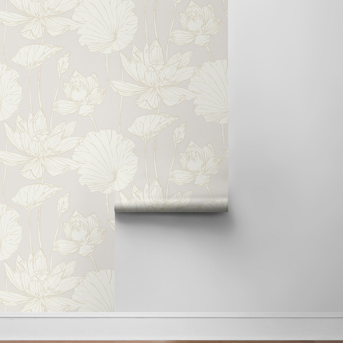 NextWall Peel &amp; Stick Lotus Garden Floral Pearl Wallpaper image 6 of 6