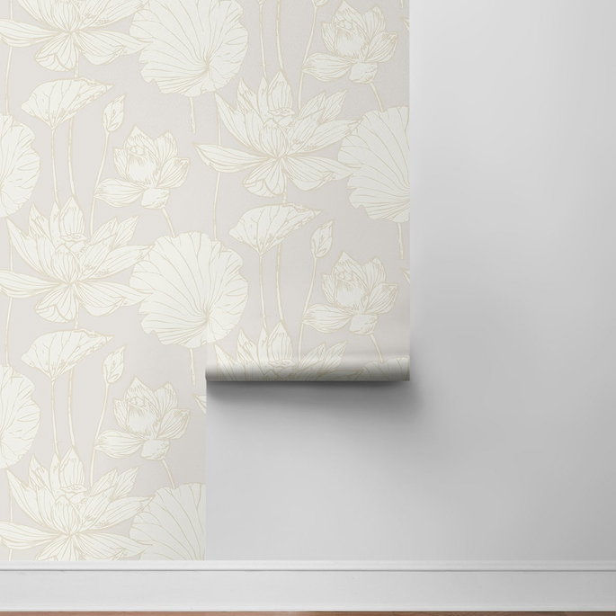 NextWall Peel &amp; Stick Lotus Garden Floral Pearl Wallpaper image 6 of 6