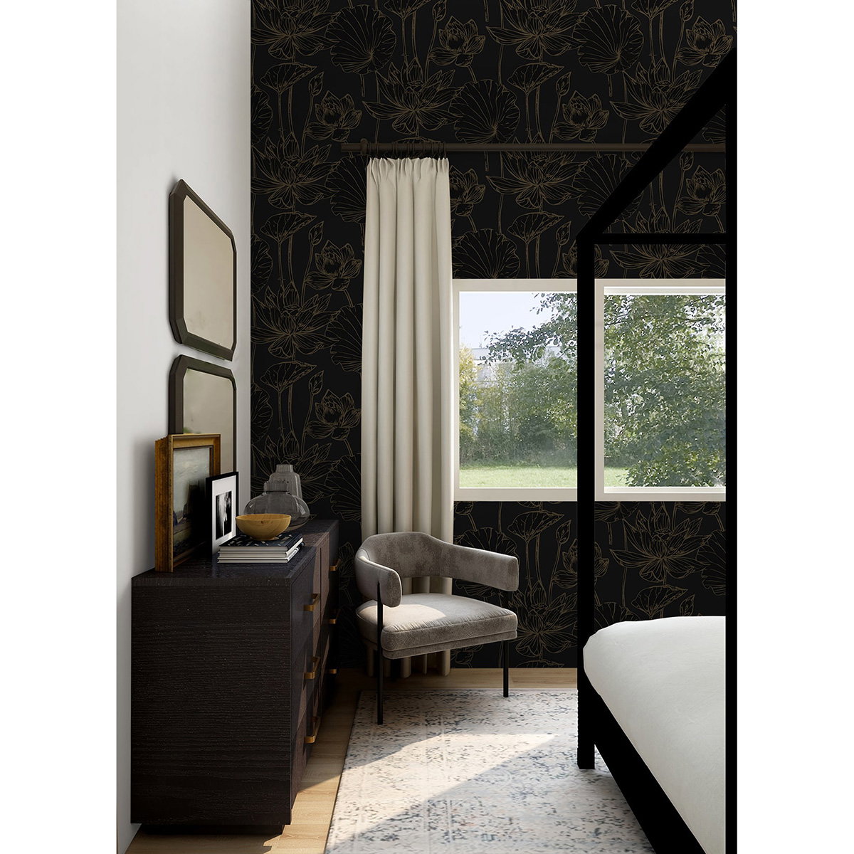 NextWall Peel & Stick Lotus Garden Floral Wrought Iron & Gold Wallpaper ...