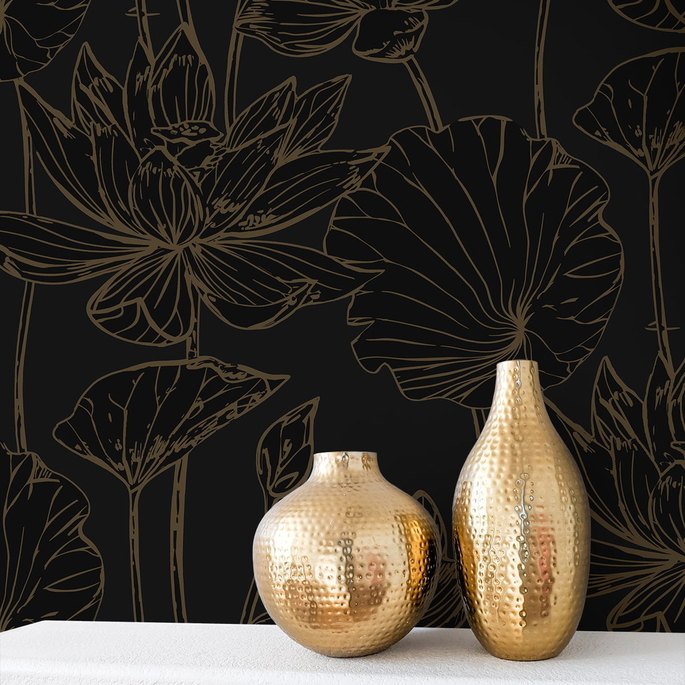 NextWall Peel &amp; Stick Lotus Garden Floral Wrought Iron &amp; Gold Wallpaper image 3 of 6