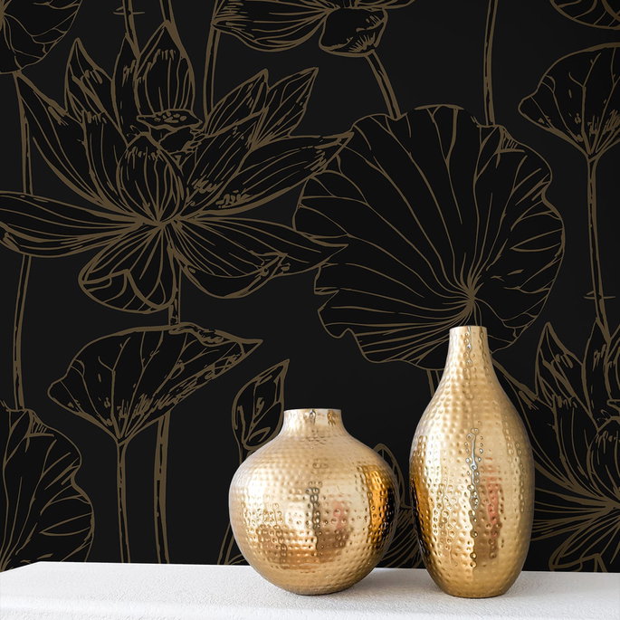 NextWall Peel &amp; Stick Lotus Garden Floral Wrought Iron &amp; Gold Wallpaper image 3 of 6