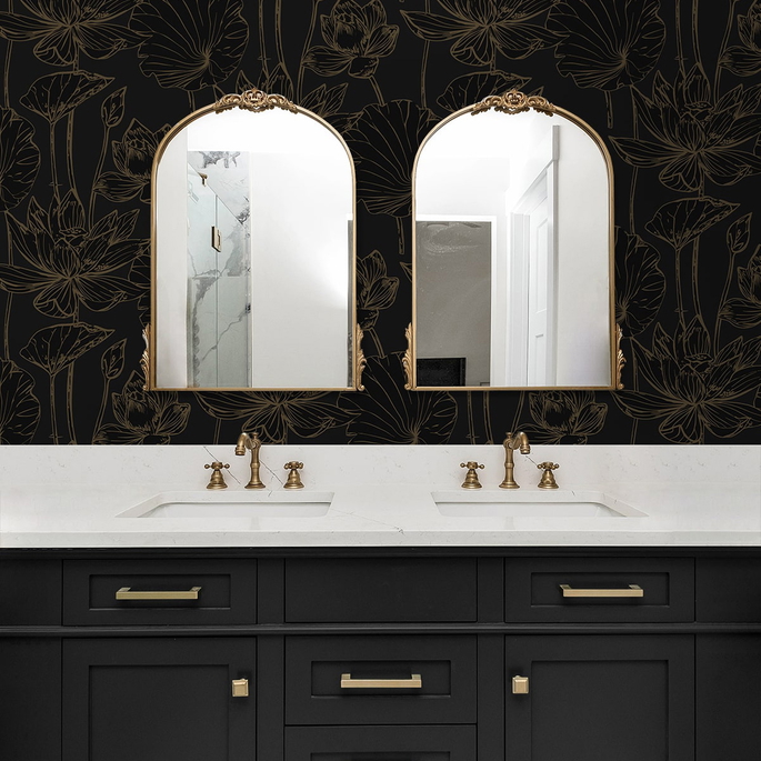NextWall Peel &amp; Stick Lotus Garden Floral Wrought Iron &amp; Gold Wallpaper image 4 of 6