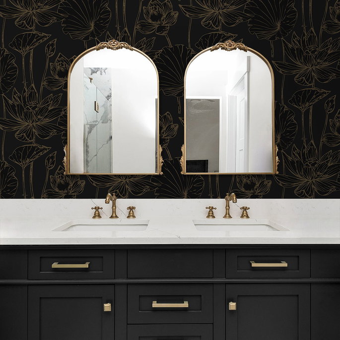 NextWall Peel &amp; Stick Lotus Garden Floral Wrought Iron &amp; Gold Wallpaper image 4 of 6