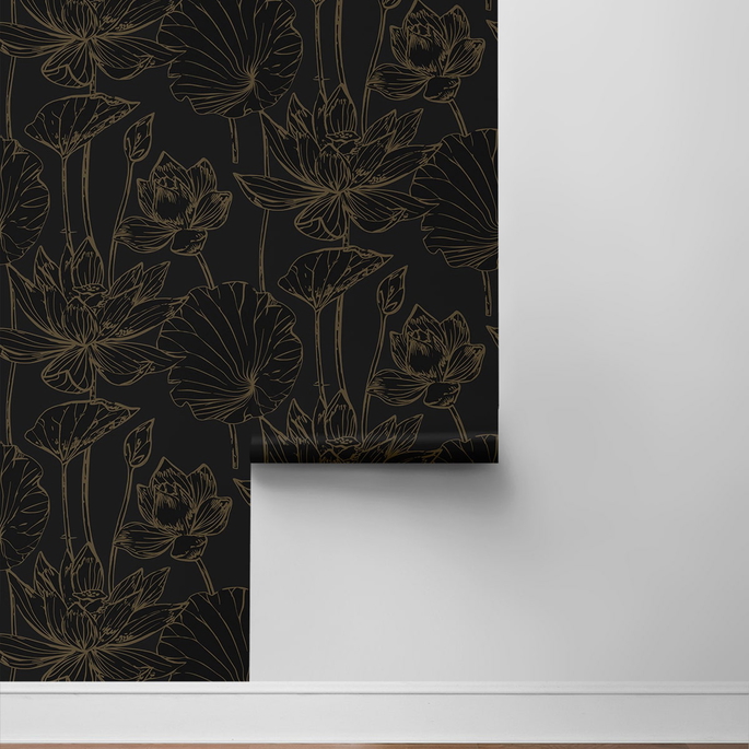 NextWall Peel &amp; Stick Lotus Garden Floral Wrought Iron &amp; Gold Wallpaper image 6 of 6