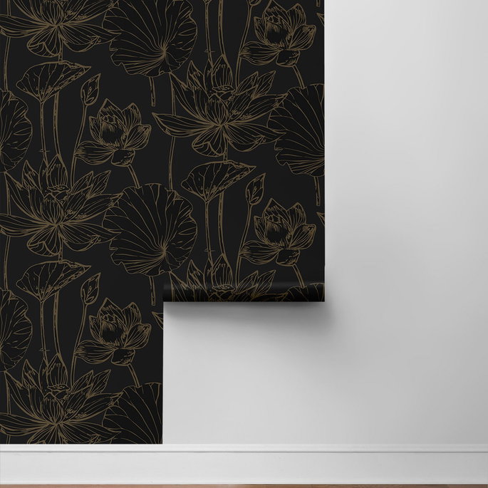 NextWall Peel &amp; Stick Lotus Garden Floral Wrought Iron &amp; Gold Wallpaper image 6 of 6