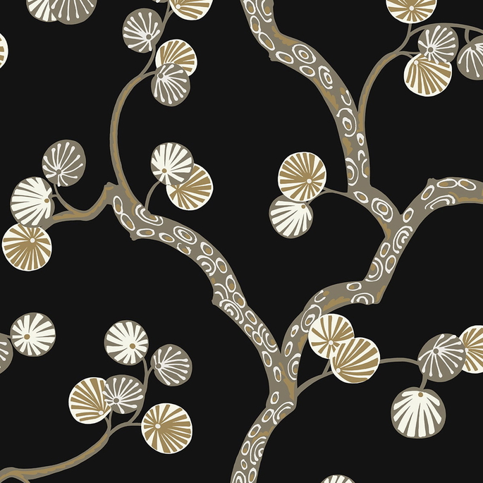 NextWall Peel &amp; Stick Woodland Whimsy Ebony &amp; Gold Wallpaper image 1 of 6