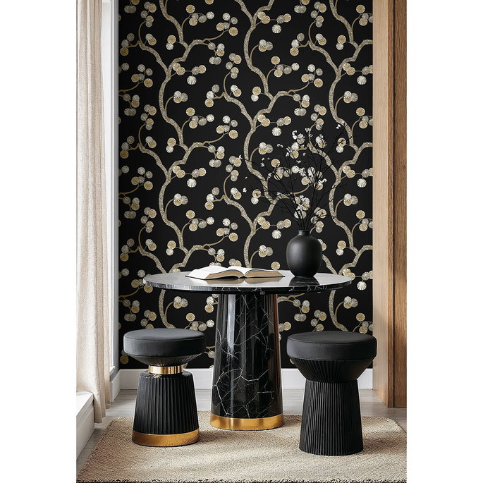 NextWall Peel &amp; Stick Woodland Whimsy Ebony &amp; Gold Wallpaper image 2 of 6