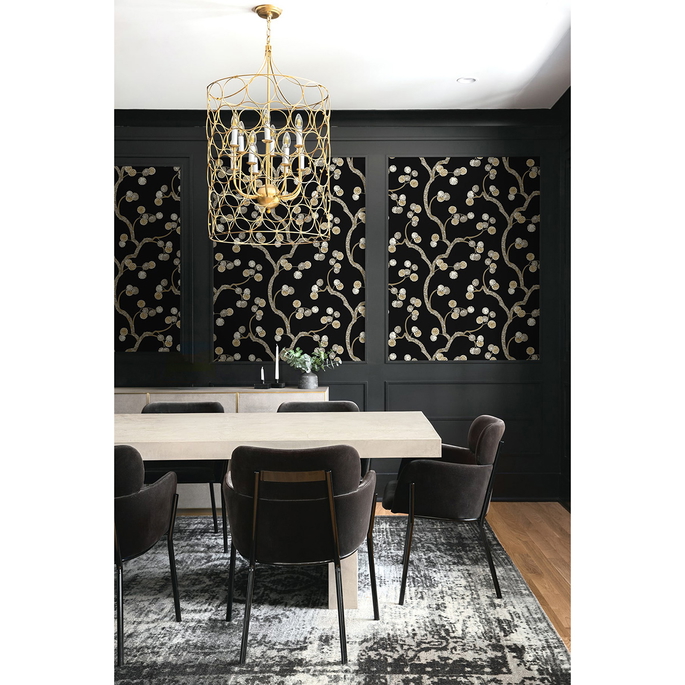 NextWall Peel &amp; Stick Woodland Whimsy Ebony &amp; Gold Wallpaper image 4 of 6