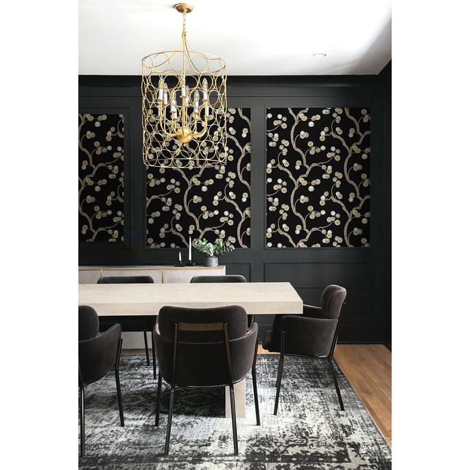 NextWall Peel &amp; Stick Woodland Whimsy Ebony &amp; Gold Wallpaper image 4 of 6