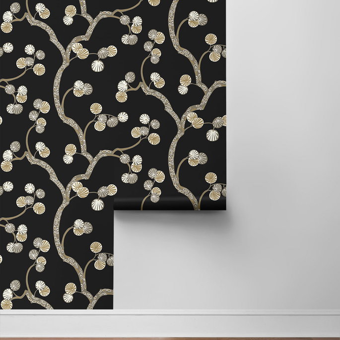 NextWall Peel &amp; Stick Woodland Whimsy Ebony &amp; Gold Wallpaper image 6 of 6