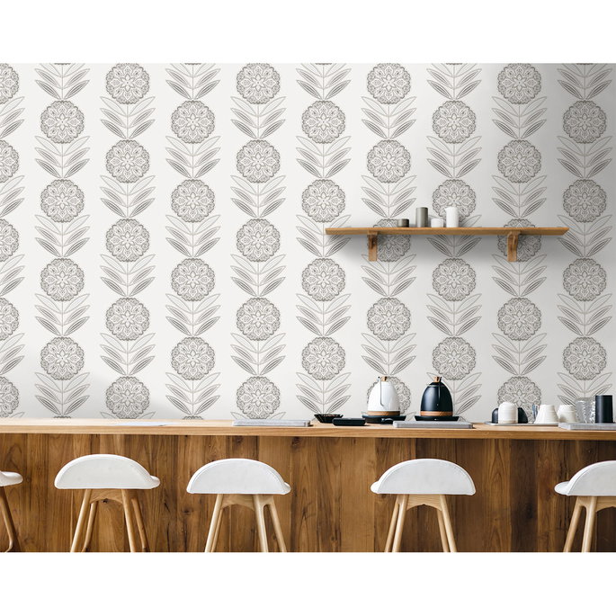 NextWall Peel &amp; Stick Folk Flowers Morning Fog Wallpaper image 5 of 6