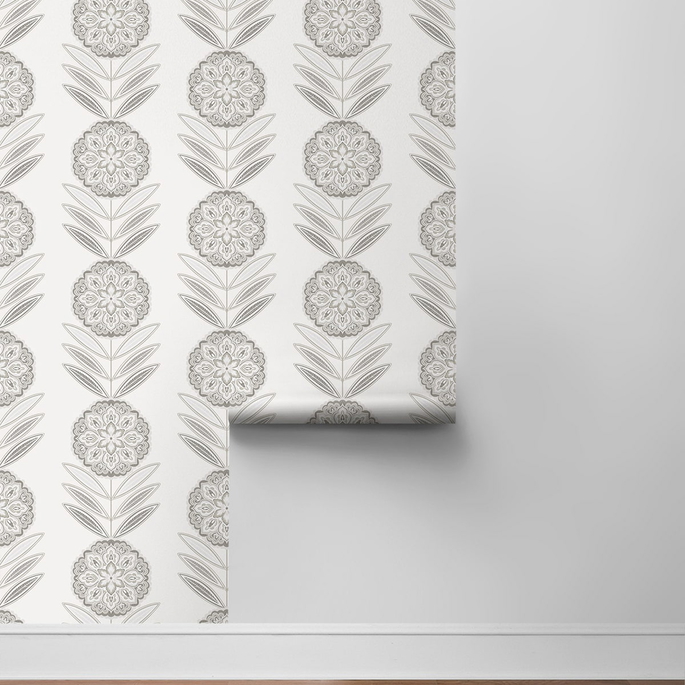 NextWall Peel &amp; Stick Folk Flowers Morning Fog Wallpaper image 6 of 6
