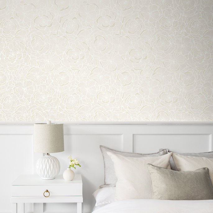NextWall Peel &amp; Stick Camellia Floral Metallic Pearl Wallpaper image 4 of 6