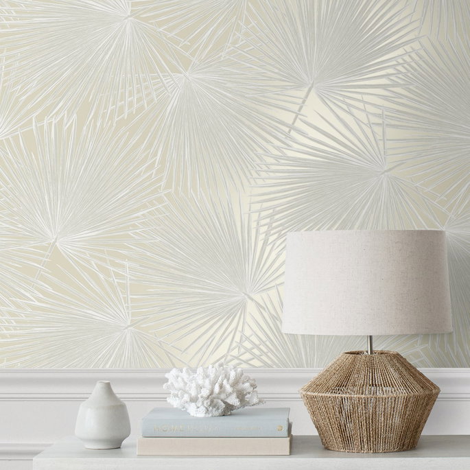 NextWall Peel &amp; Stick Palmate Leaf Frond Pearl Wallpaper image 3 of 6
