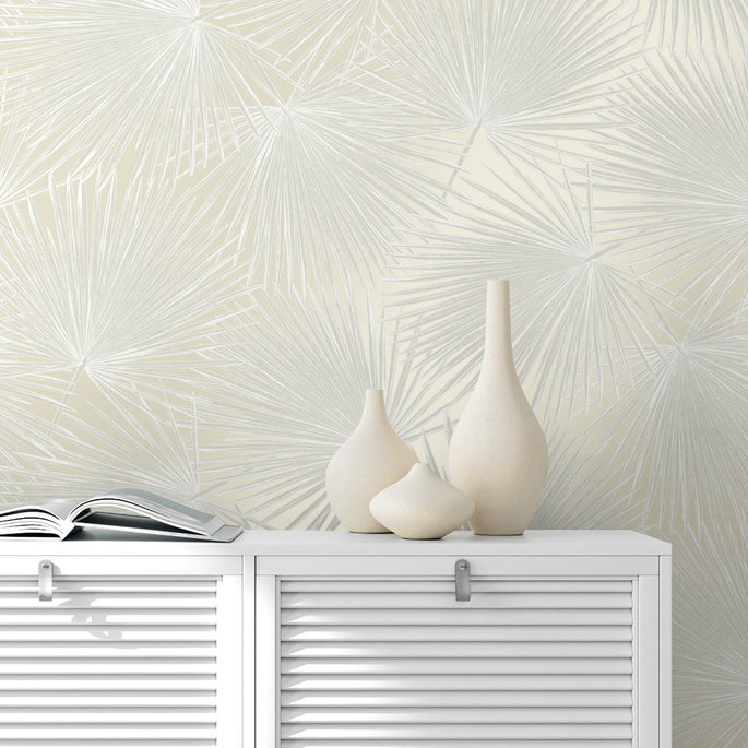 NextWall Peel &amp; Stick Palmate Leaf Frond Pearl Wallpaper image 4 of 6