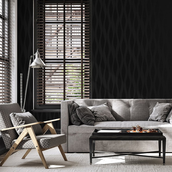 NextWall Peel &amp; Stick Ikat Ellipse Jet Black Wallpaper image 2 of 6