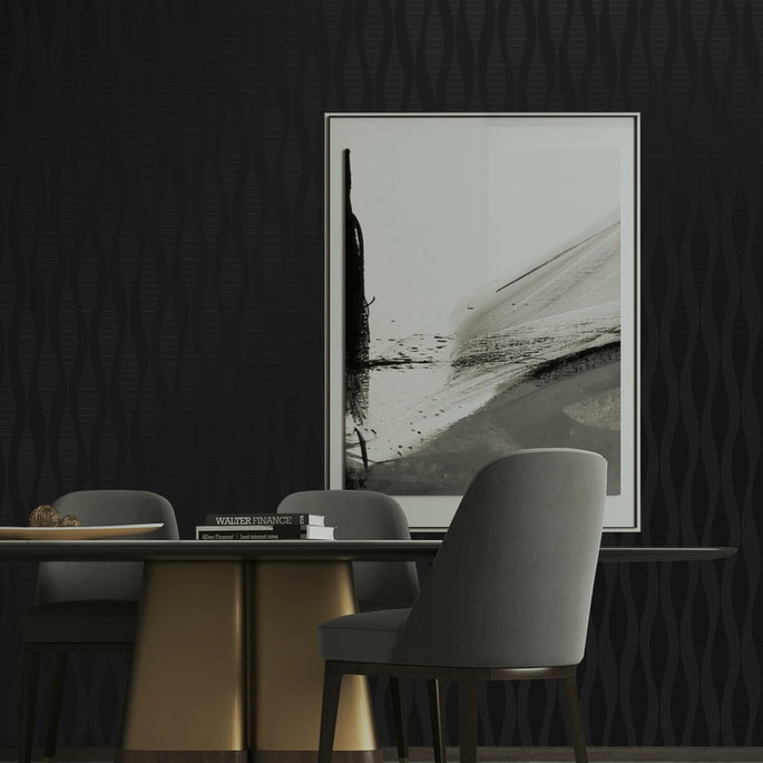 NextWall Peel &amp; Stick Ikat Ellipse Jet Black Wallpaper image 3 of 6
